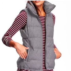 Old Navy Womens Frost-Free Textured Puffer Vest Gray Heathered Zip Pockets S New